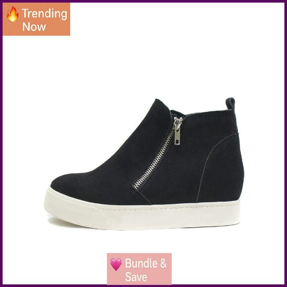 Hidden Wedge Ankle Booties with Side Zipper 1.25 Inch Platform Sneaker Shoes